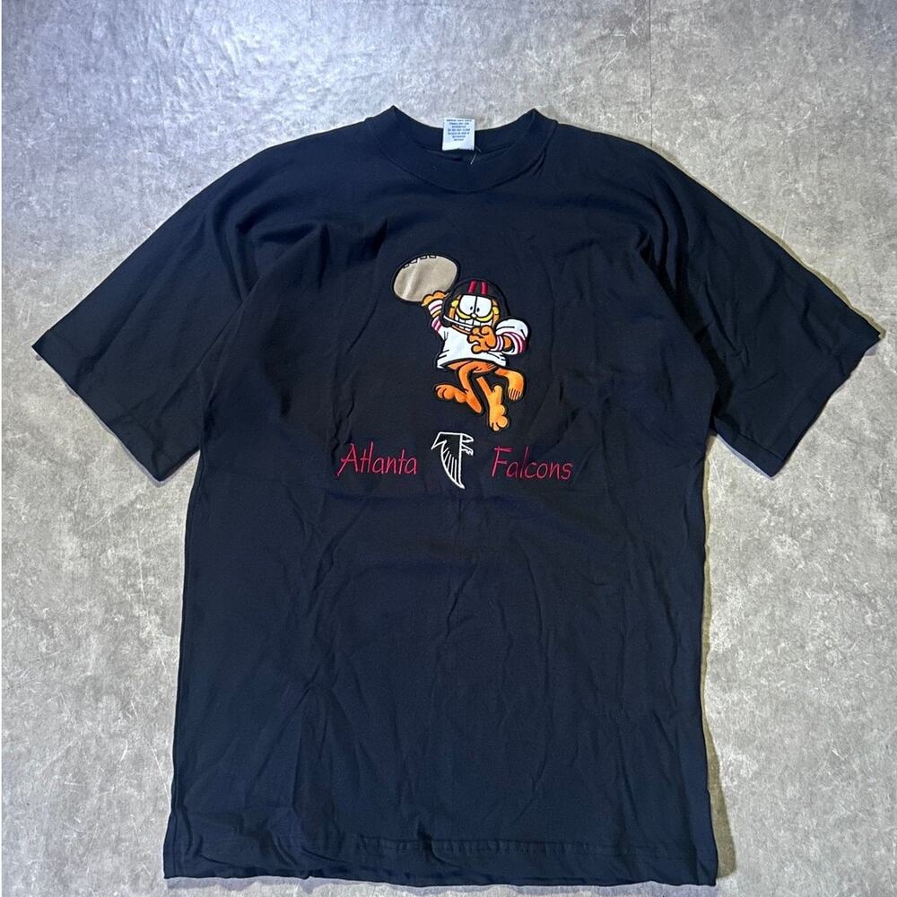 90's Vintage Atlanta Falcons Garfield Embroidered Black T-Shirt -L